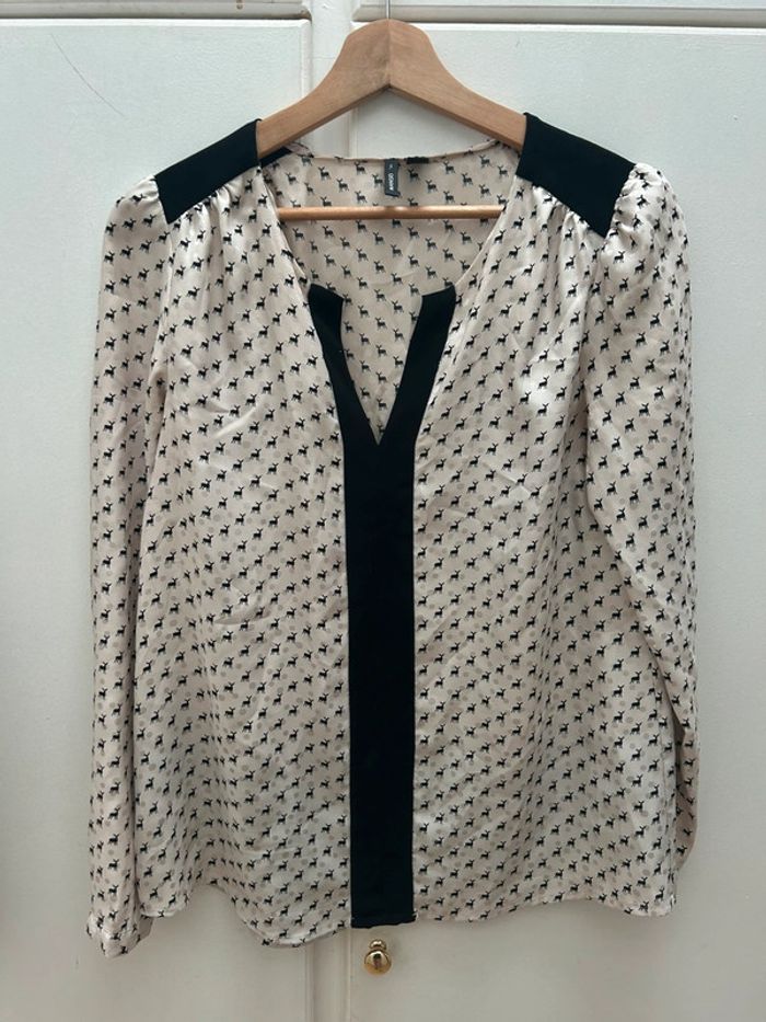 Haut tunique manches longues blanc cassé beige avec motifs cerfs - mango taille s