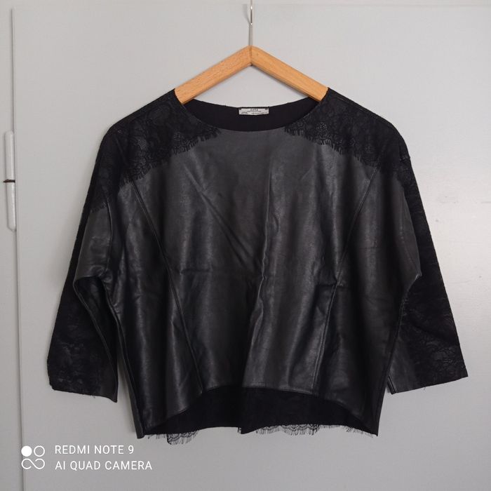 Top noir simili cuir Zara t38