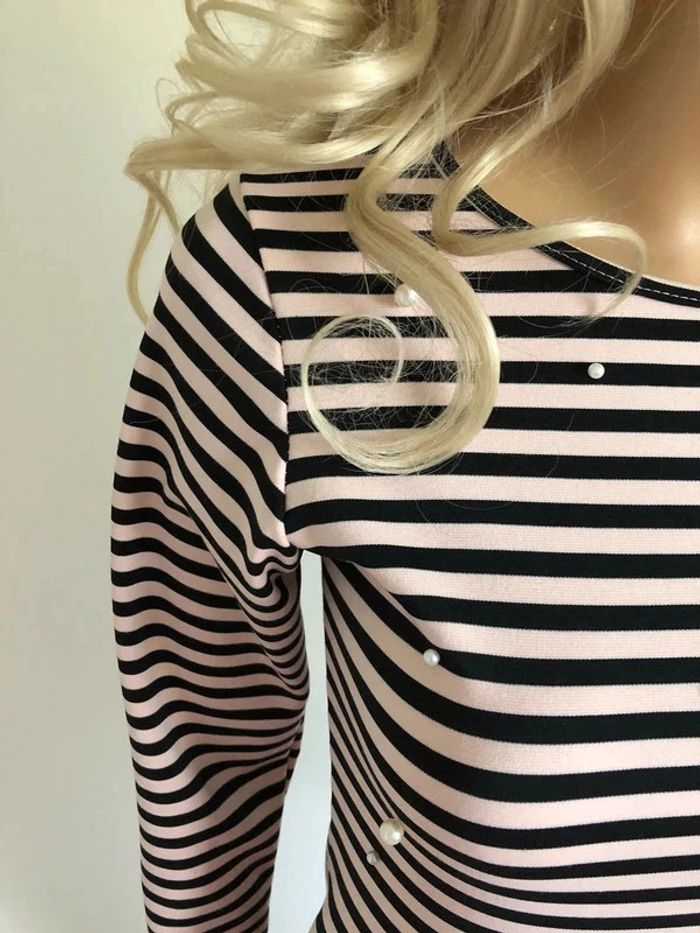 Haut rayé rose clair et noir taille XS excellent état - photo numéro 5