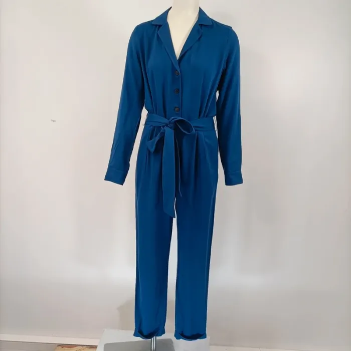 Combinaison bleu boutonnée Comptoir des cotonniers Col chemise combinaison été pantalon fluide A189 - photo numéro 2