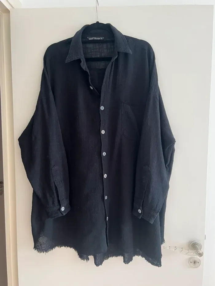 Maison Saint Julien Chemise mi-longue oversize Mykonos noire taille S - photo numéro 2