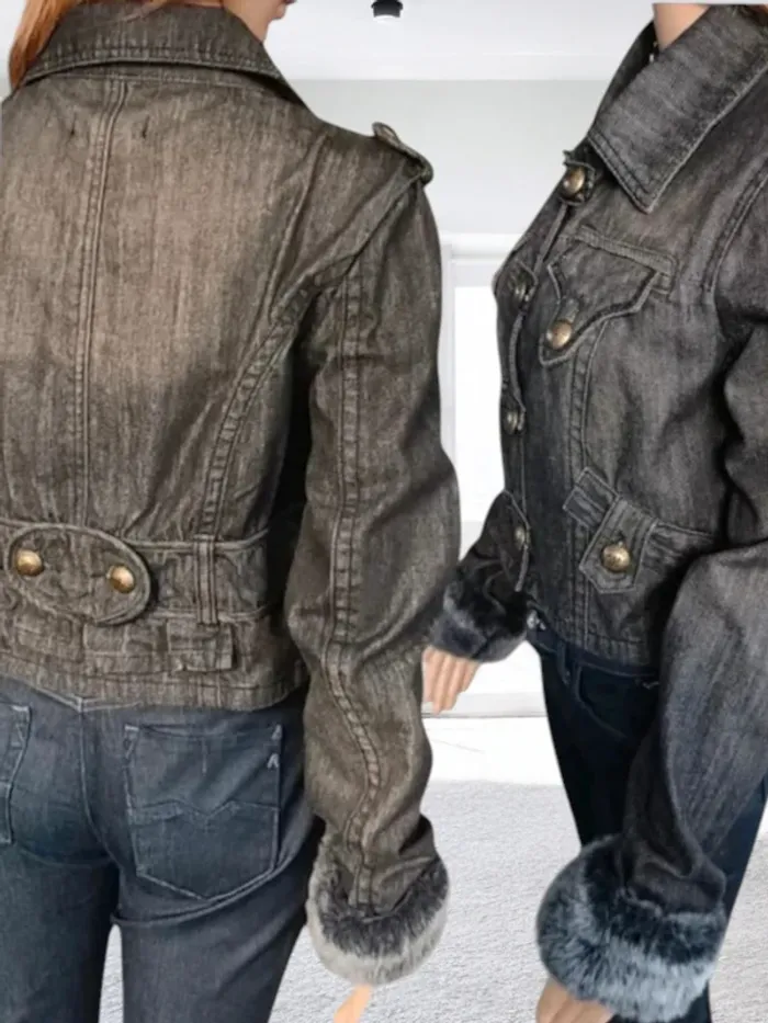 Veste courte jean gris ,Morgan ,coupe droite ,extrémité manches fourrées - photo numéro 4