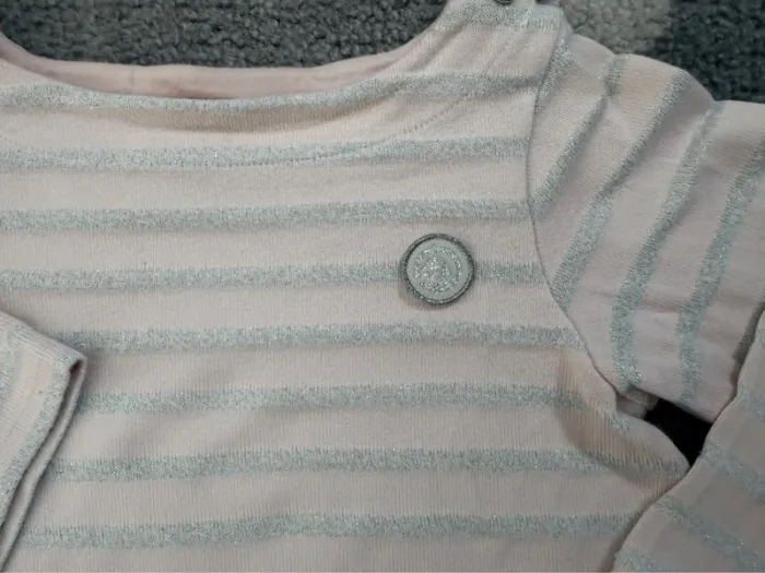 Petit Bateau - Marinière Rose & Grise Taille 4 ans/105 cm - photo numéro 2