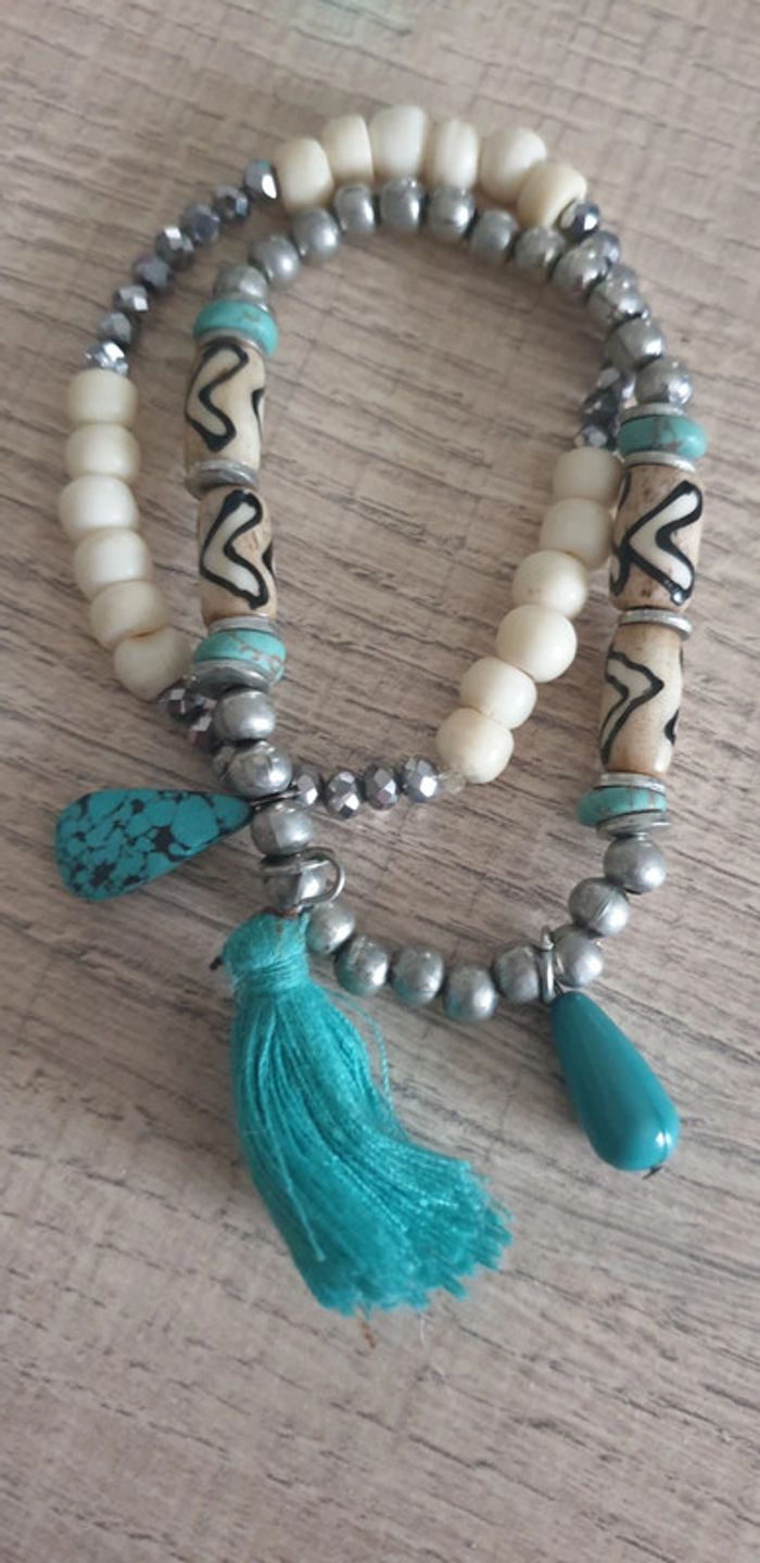 Bracelet perles turquoise/blanc cassé - photo numéro 3