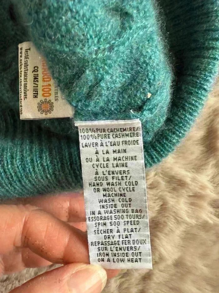 Magnifique Pull Cachemire Eric Bompard - Col V Tressé - Vert Canard / Bleu Canard - Taille S - photo numéro 5