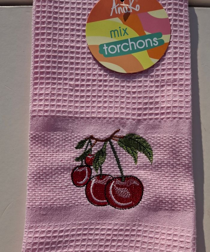 Torchon Neuf Rose Logo Cerise - photo numéro 2