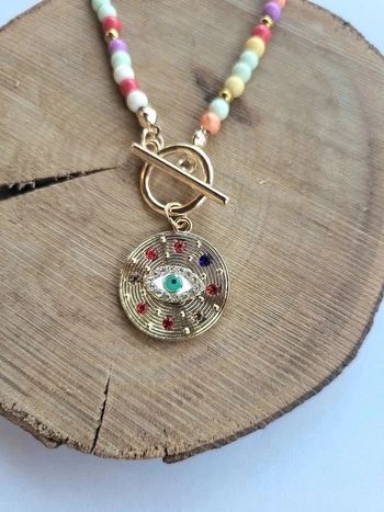 Collier avec perles en howlite multicolore acier inoxydable
