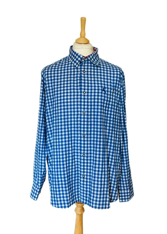 🦋Chemise autrichienne champêtre carreaux Austrian alpine cottagecore blue white checked shirt🦋 - photo numéro 3