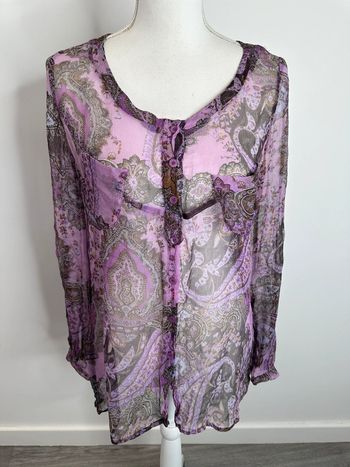 Chemise en mesh imprimés Paisley violet Lila transparente Y2K T38 M