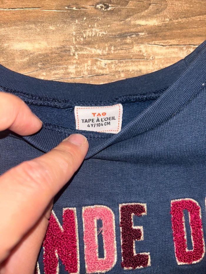 Pull bleu marine bande de copines TAO 4 ans - photo numéro 2