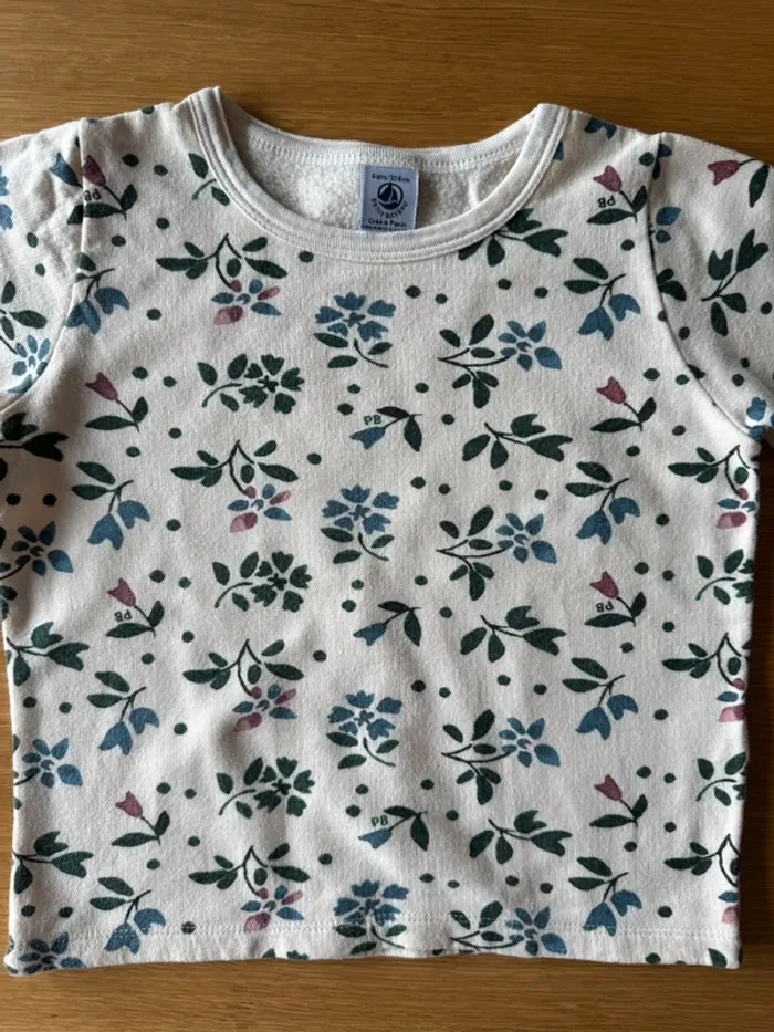 Pyjama 2 pieces en ML en molleton fond beige et fleurs vertes - Taille 4 Ans - photo numéro 5