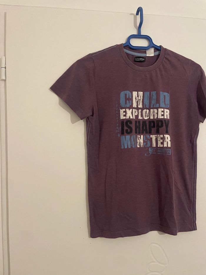 T-shirt à manches courtes bordeaux écriture devant blanc et bleu active wear taille 12 ans - photo numéro 3