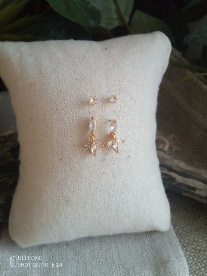 Lot de 2 paires de boucles d'oreilles zirconium blanc