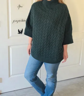 Poncho laine pull vert Monoprix