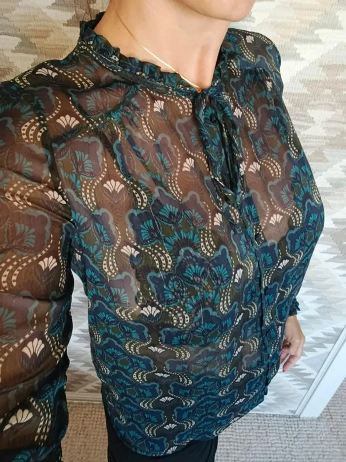 Blouse chemisier en voile transparent Naf Naf bleu vert 36 léger fluide