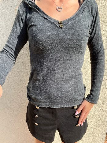 Pull fin à capuche manche longues gris foncé taille S pour femme
