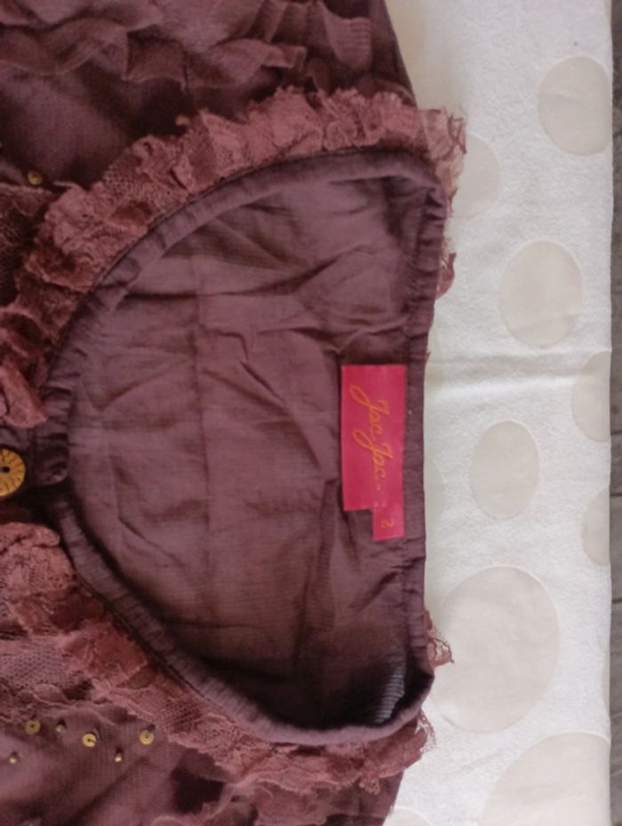 Chemisier blouse femme manches en dentelle JAC& JAC taille 2 froufrou et sequins rétro vintage - photo numéro 6