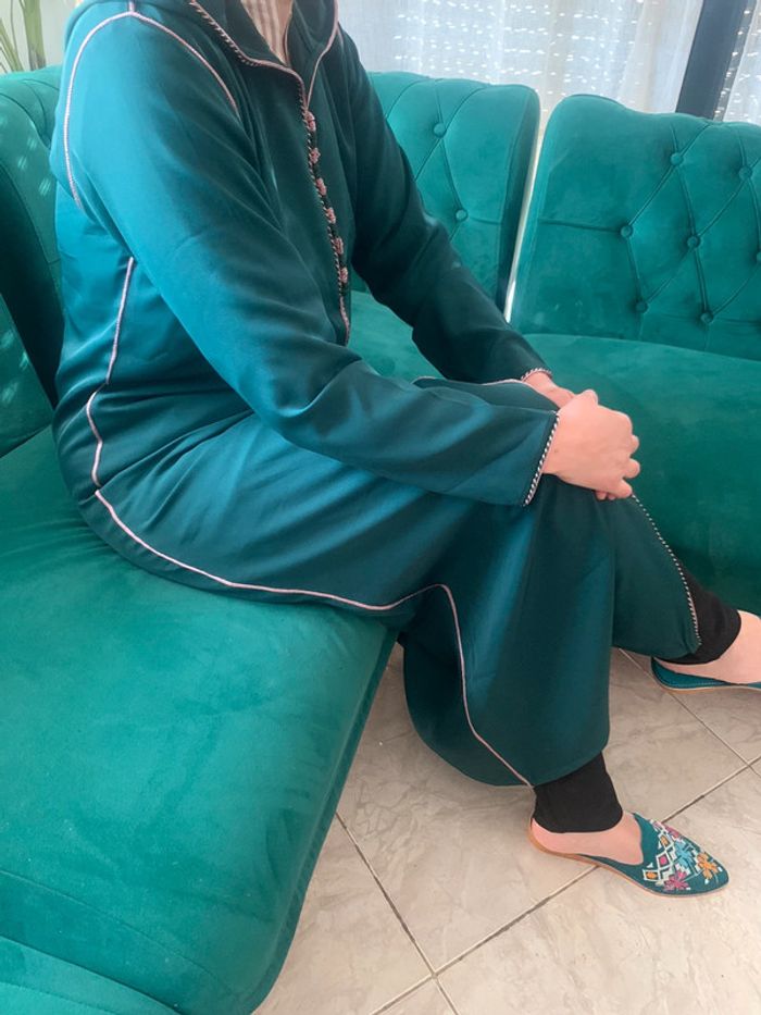 Djellaba Jelaba brodé vert neuf - photo numéro 6