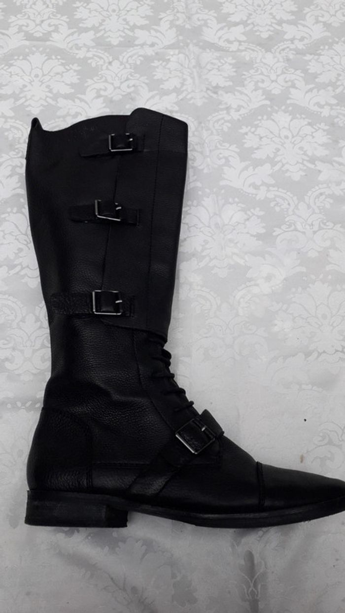 Bottes hautes en cuir grainé noir Taille 36 - photo numéro 4