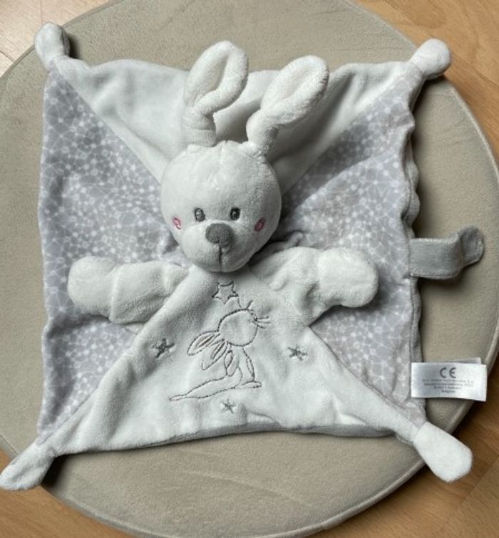 Doudou attache tétine Lapin Plat Carré Neuf