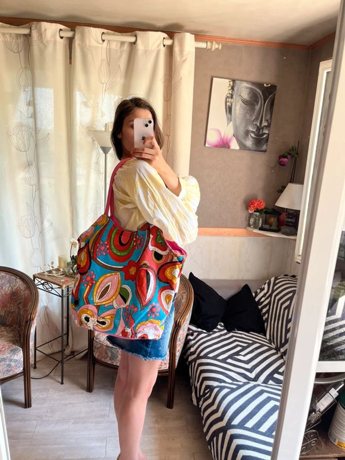 Sac de plage vintage ethnique hippie Summer sequins Ibiza Summer vintage bohème - photo numéro 5