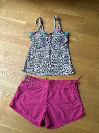 Ensemble maillot bain débardeur léopard et short femme