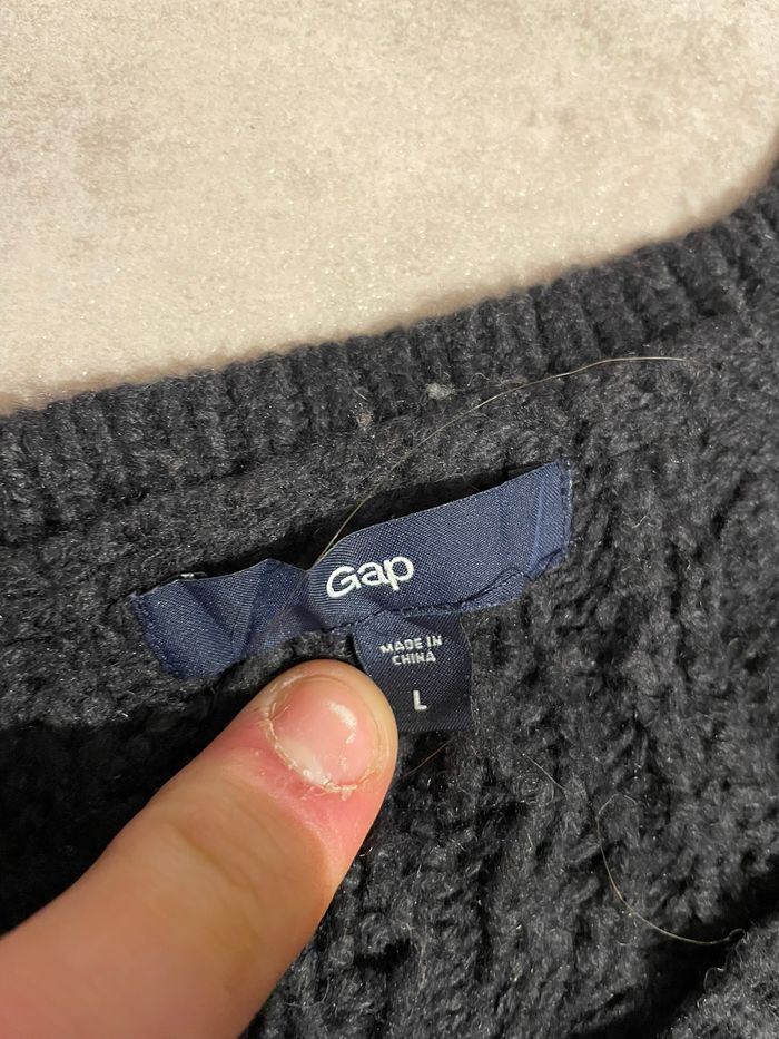 Pull en maille torsadée Gap rayé bleu marine et beige - photo numéro 2