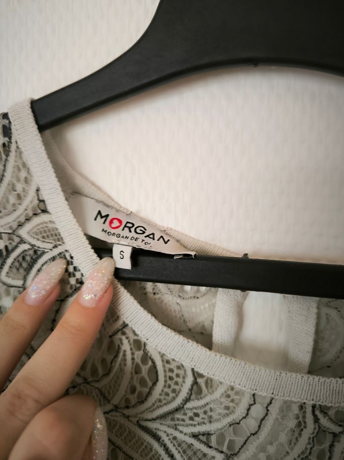 Haut avec dentelle bleu blanc Morgan taille s - photo numéro 4