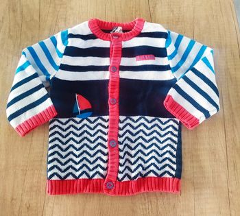 Gilet à boutons garçon marinière rouge et bleu marine taille 6 mois Orchestra