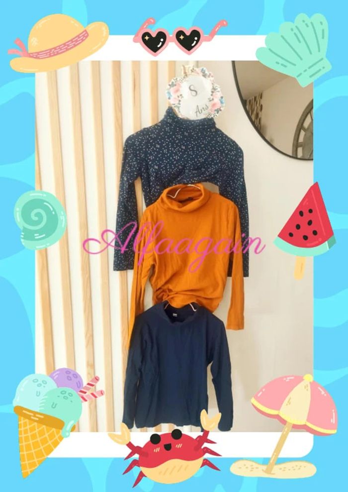 Lot sous pull 8ans bleu/moutarde Okaïdi kiabi