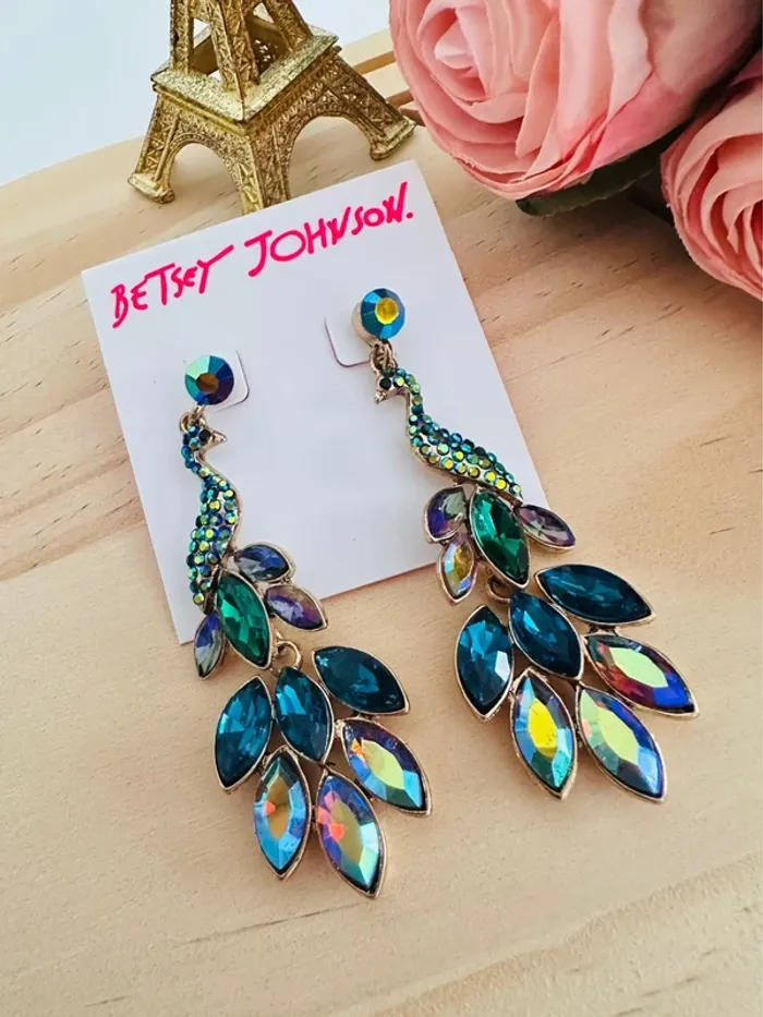 🦚 Boucles d’oreilles paon vintage – Betsey Johnson 🦚 - photo numéro 2