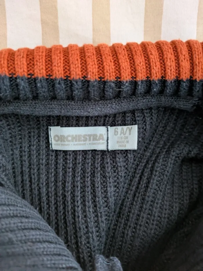 Pull Col Camionneur Zippé Gris et Orange Orchestra - Taille 6 Ans (116 cm) - photo numéro 3