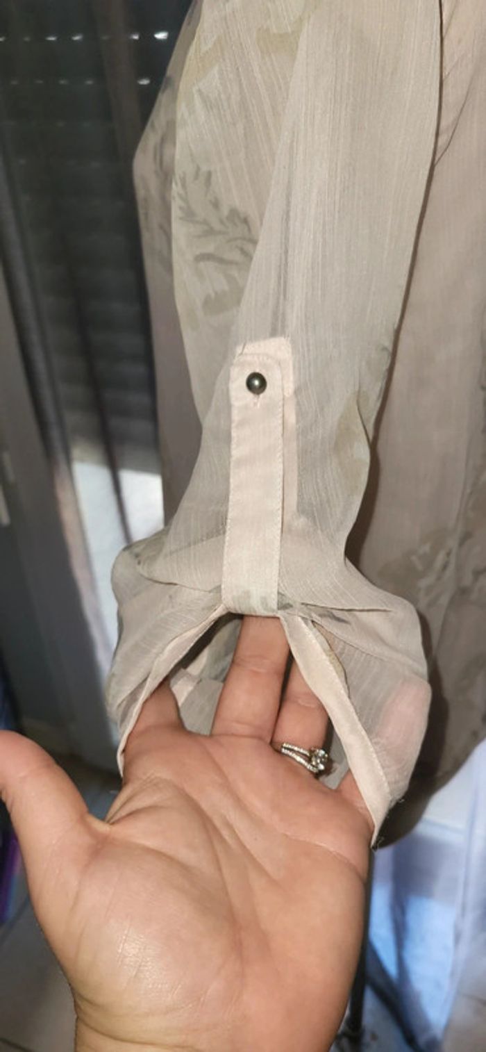 Blouse transparente beige à motifs floraux - Taille S - photo numéro 4