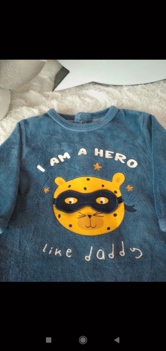Pyjama grenouillère velours Garçon 1 mois hero like Daddy Papa Ours masqué Eco conception coton bio - photo numéro 4