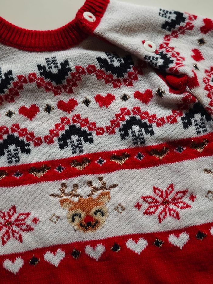 Pull Jacquard Rouge Noël Mes petits Cailloux 12 mois - photo numéro 3