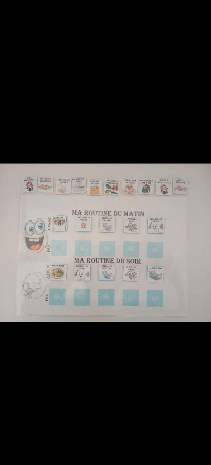 Fiche d'activité plastifiée ma routine du matin et du soir pour garçon