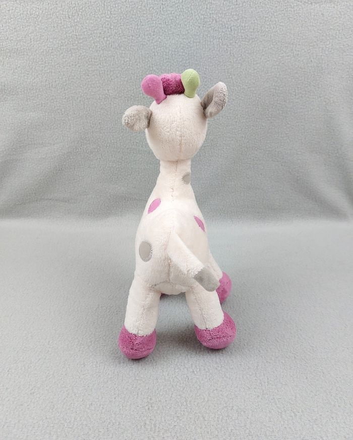 Doudou peluche girafe blanc écru rose lola Arthur et Lola Bébisol vert gris fleur - photo numéro 2
