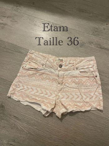 Short Etam T36 – imprimé ethnique, casual été, franges effilées