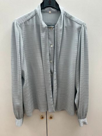 Chemisier manches longues vintage bleu clair avec noeud - taille 3 40/42 made in France