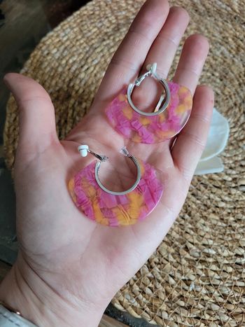 Clips acier silver créoles rose et orange