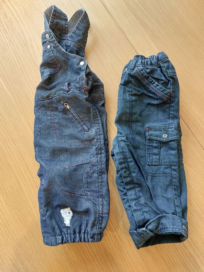 Lot salopette et pantalon doublés 12m