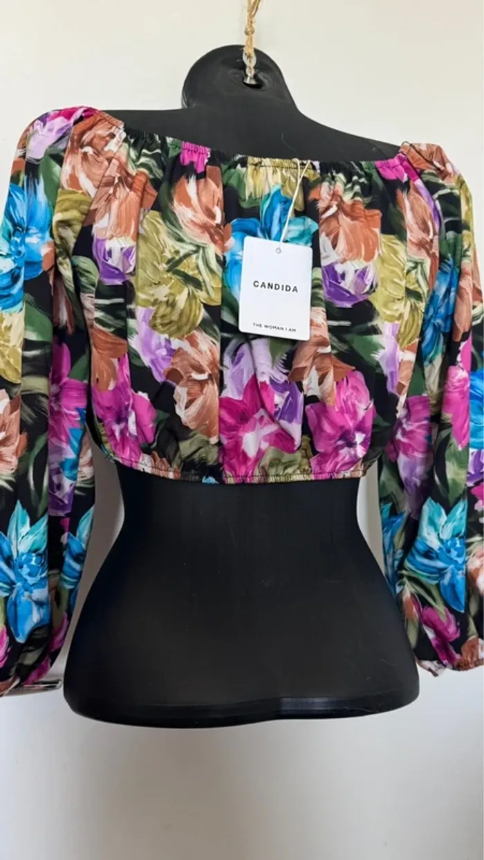 Blouse crop top fleurie taille M - photo numéro 6