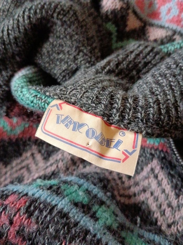 Pull col camionneur gris et multicolore vintage - photo numéro 10