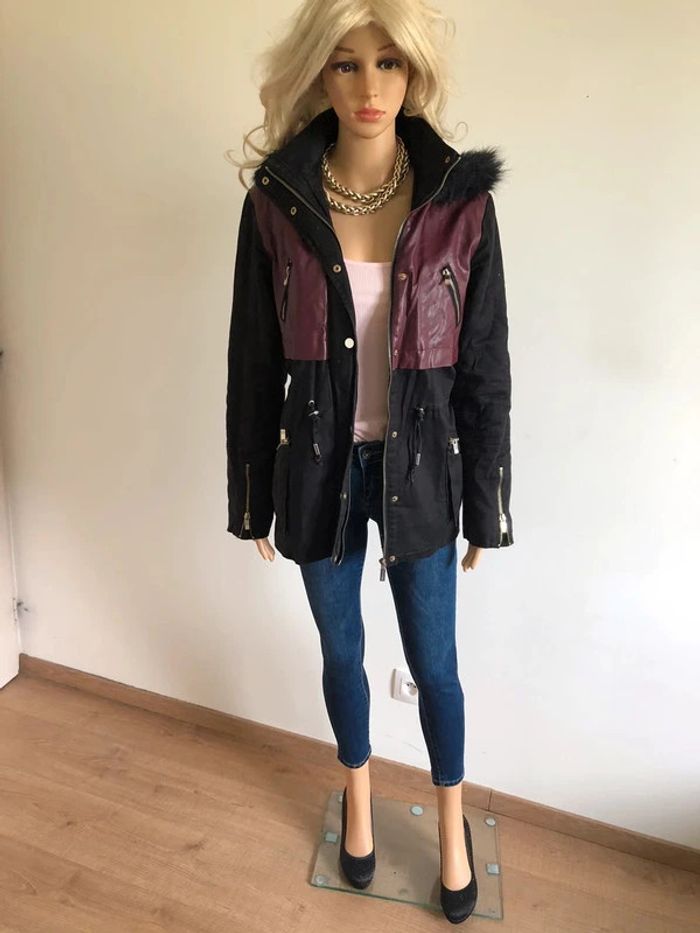 Parka noire et bordeaux avec capuche Morgan taille 40 TBE - photo numéro 5