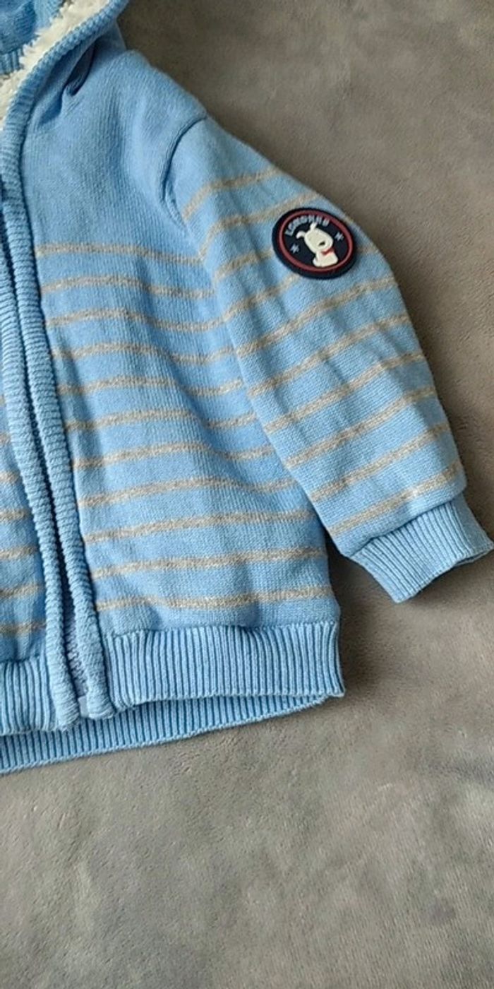 Gilet zippé bleu rayé gris fourré chaud Garçon 3 mois chien Londres Mes petits cailloux - photo numéro 5