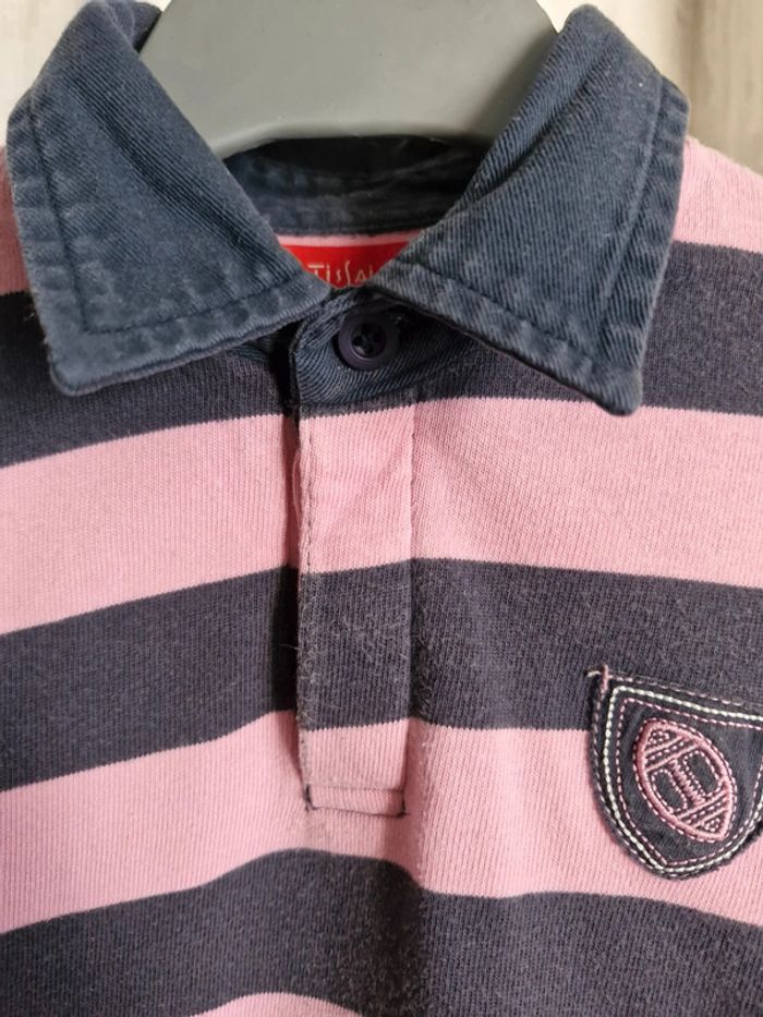 Polo manches longues garçon 3 ans Tissaia Rayé rose et marine coton - photo numéro 3