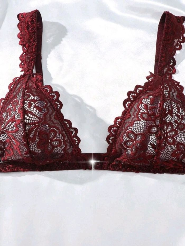 Ensemble lingerie string ficelle bordeaux/ acajou - photo numéro 2