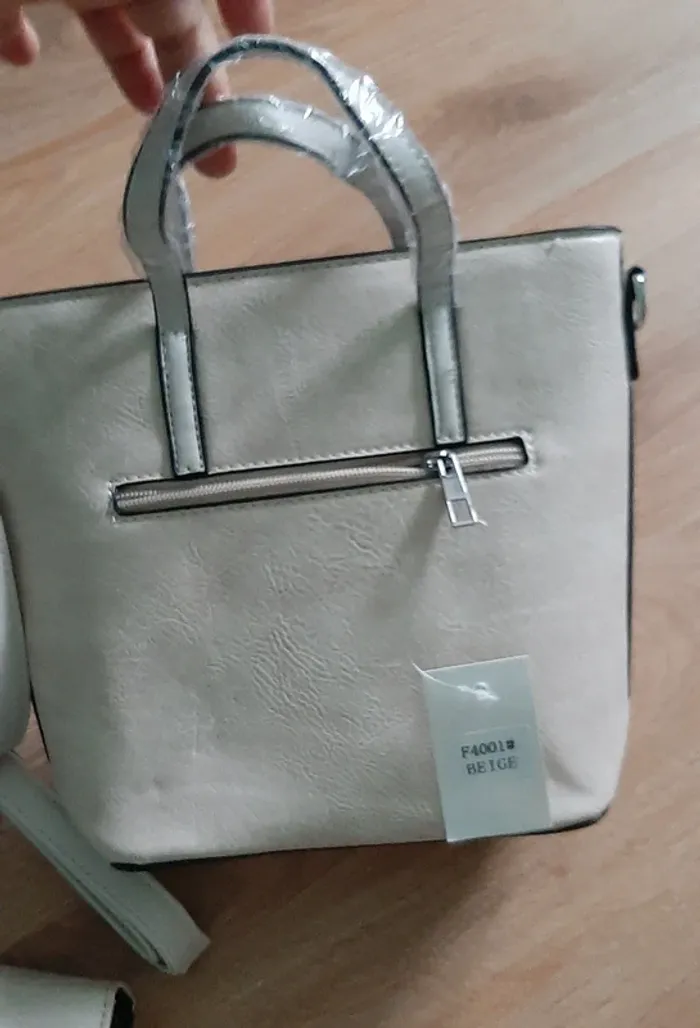 Ensemble sac à main, porte portable et portefeuille beige - photo numéro 3