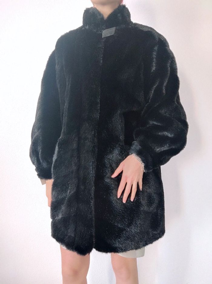 Manteau long noir fausse fourrure vintage 🇫🇷 42/XL à 44/XXL - photo numéro 3