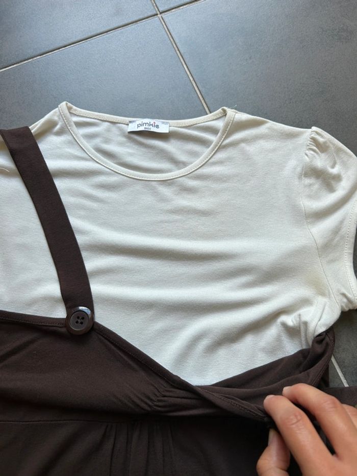T-shirt manches courtes 2 en 1 crème marron femme pimkie - photo numéro 4